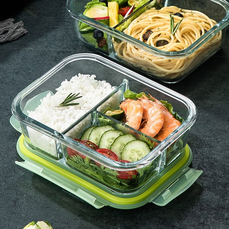 弁当箱 透明ガラス製三段仕切り弁当箱