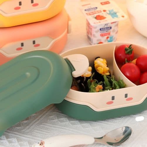 かわいい顔付きコンパクト二段弁当箱