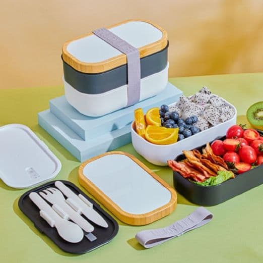 竹蓋付き二段式弁当箱