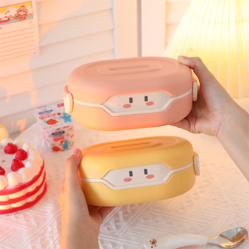 かわいい顔付きコンパクト二段弁当箱