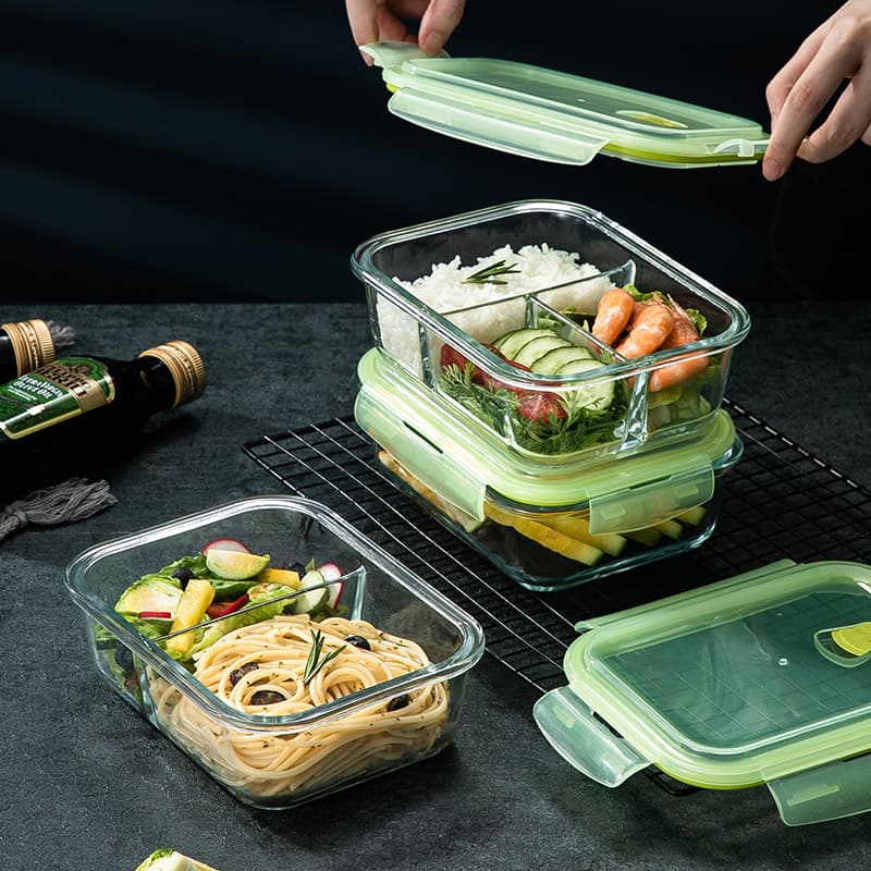 弁当箱 透明ガラス製三段仕切り弁当箱